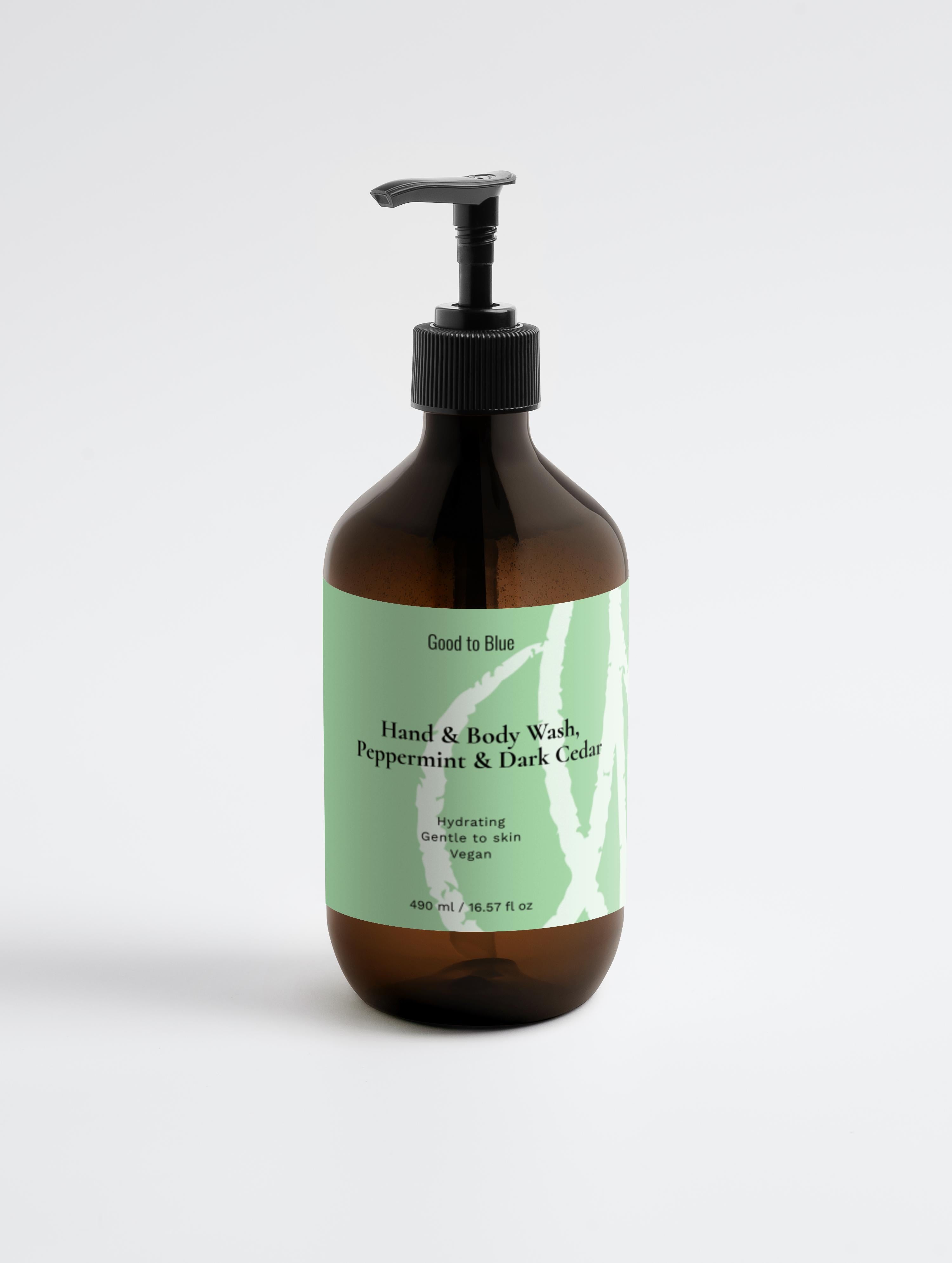 Hand & Body Wash, Peppermint & Dark Cedar, 490 ml - Good to Blue